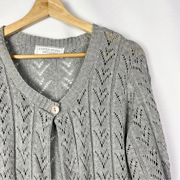 United States Sweaters Light Gray Y2K Single Button Half Sleeve Sweater S - Picture 3 of 5